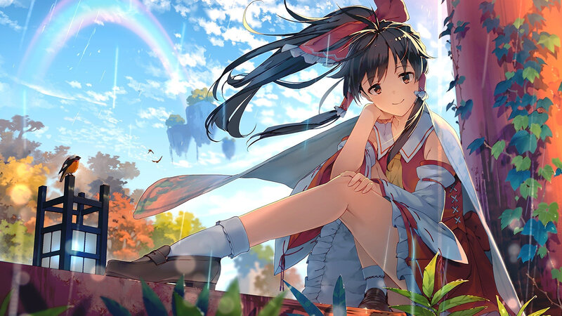 Anime Girl Sitting Outside — Blue, Serene, Afternoon, Digital Art