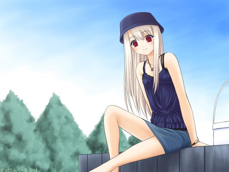 Anime Girl Sitting Outside — Blue
