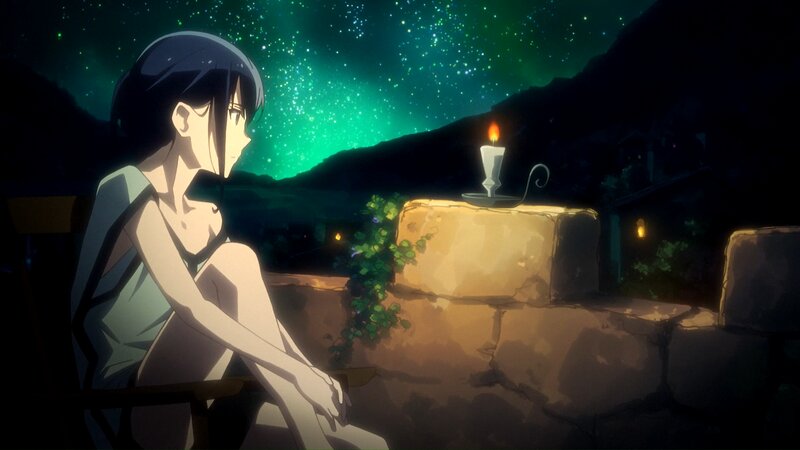 Anime Girl Sitting Outside — Green