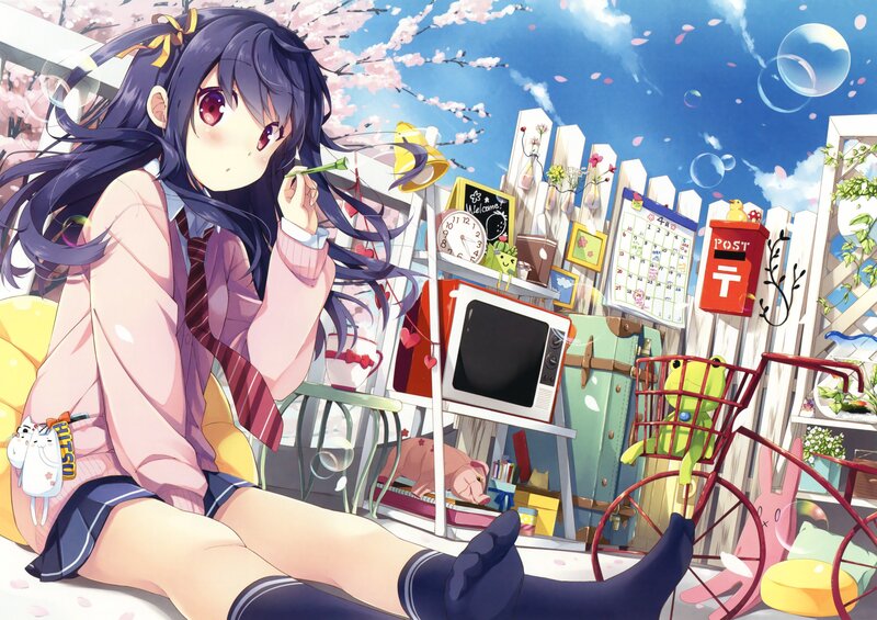 Anime Girl Sitting Outside — Pink