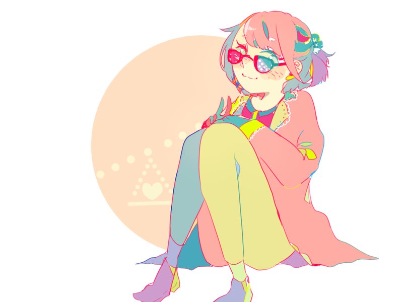 Anime Girl Sitting — Pink, Calm, Digital Art, Sunglasses