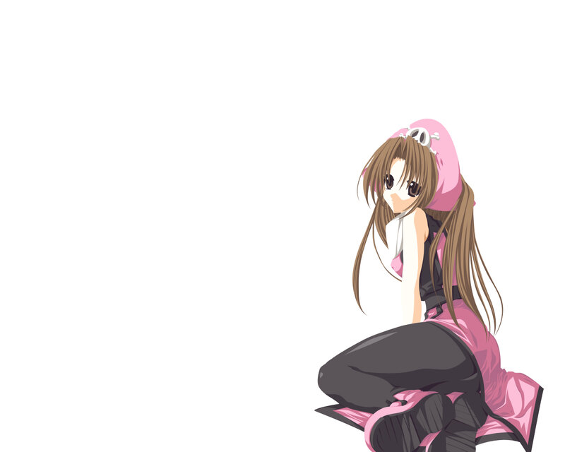 Anime Girl Sitting — Pink, Calm, Pink Hat
