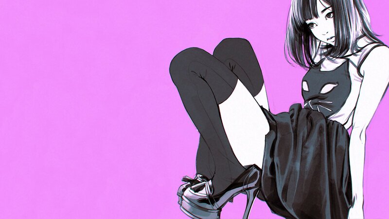 Anime Girl Sitting — Pink, Dramatic, Manga