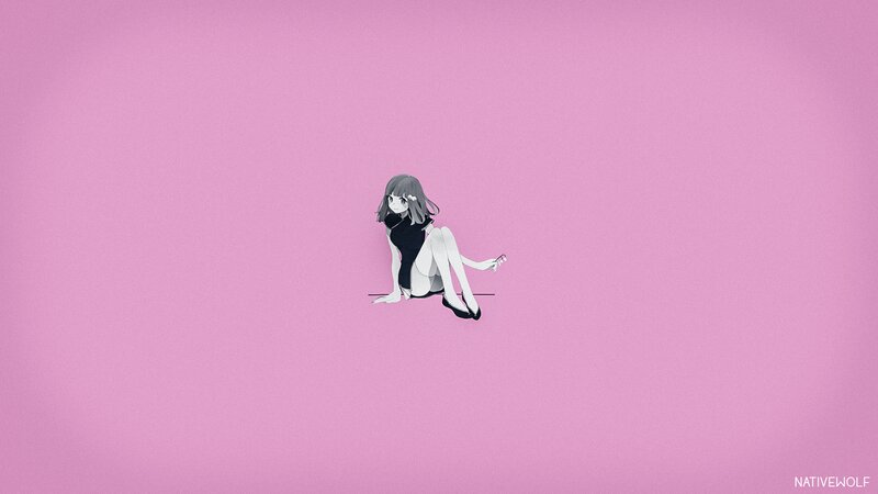 Anime Girl Sitting — Pink, Minimalist