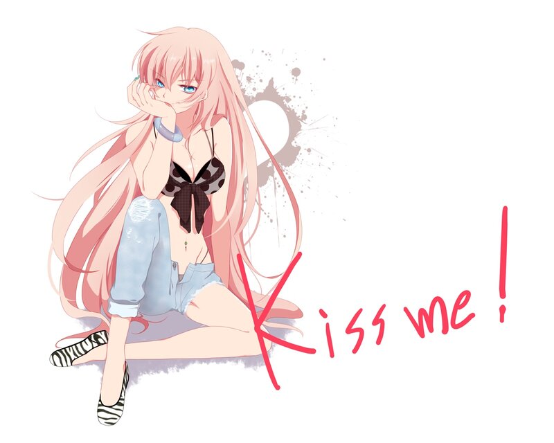 Anime Girl Sitting — Pink, Playful