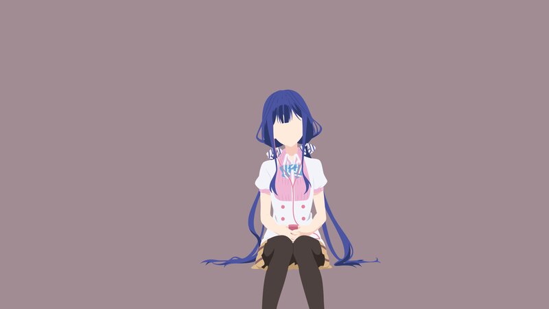 Anime Girl Sitting — Purple, Calm, Blue Hair