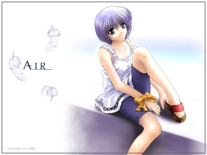Anime Girl Sitting — Purple, Calm, Feathers