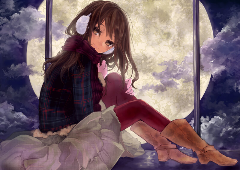 Anime Girl Sitting — Purple, Calm
