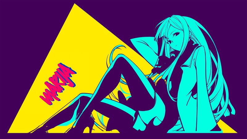 Anime Girl Sitting — Purple, Dramatic, Digital Art