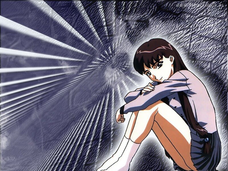 Anime Girl Sitting — Purple, Dramatic, Skirt