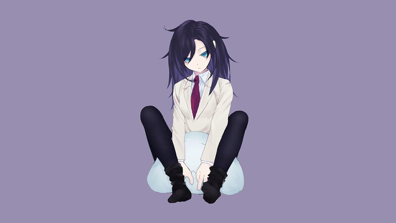 Anime Girl Sitting — Purple, Neutral, School Uniform