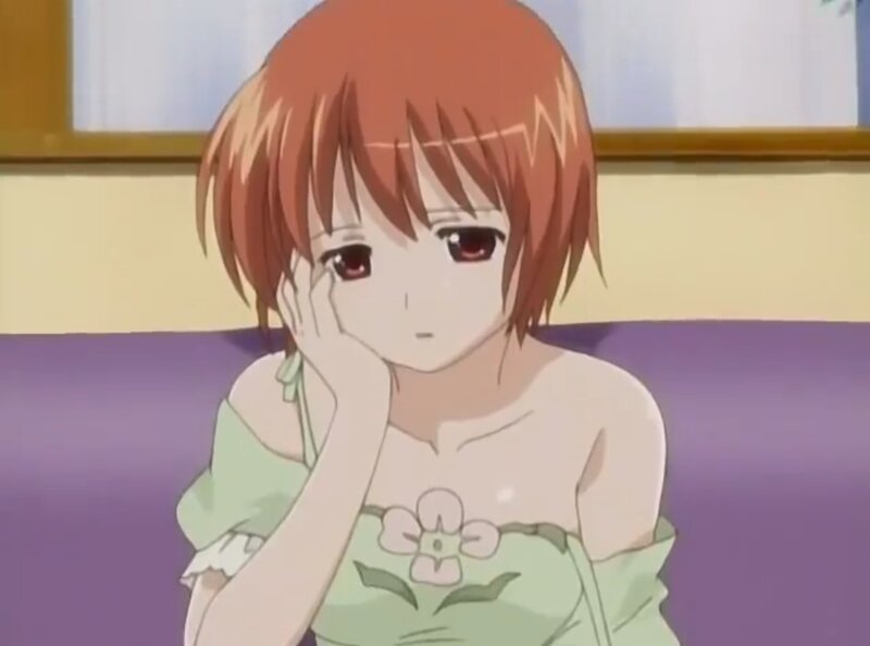 Anime Girl Sitting — Purple, Pensive