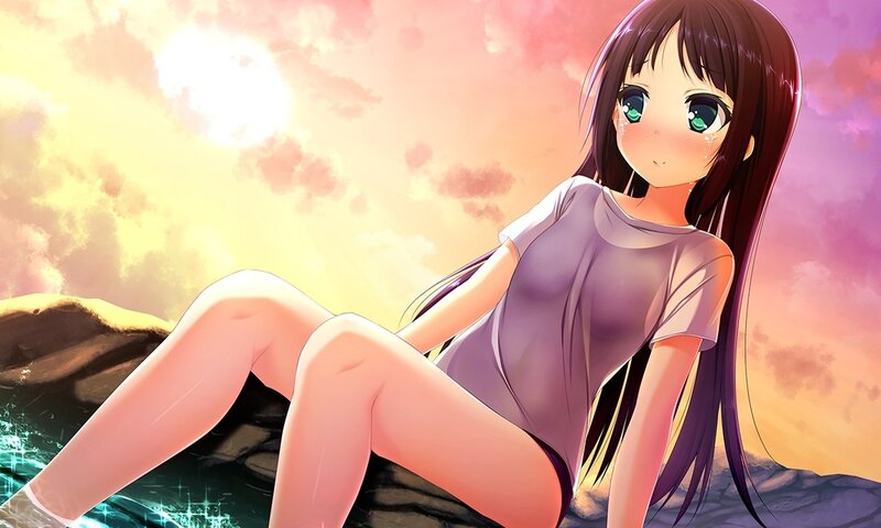 Anime Girl Sitting — Purple, Serene