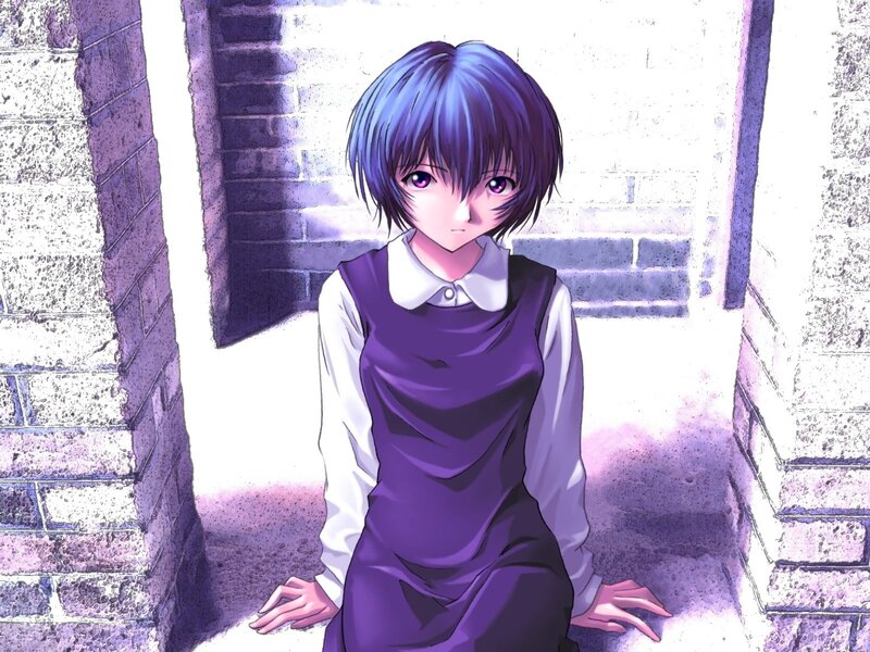 Anime Girl Sitting — Purple, Somber