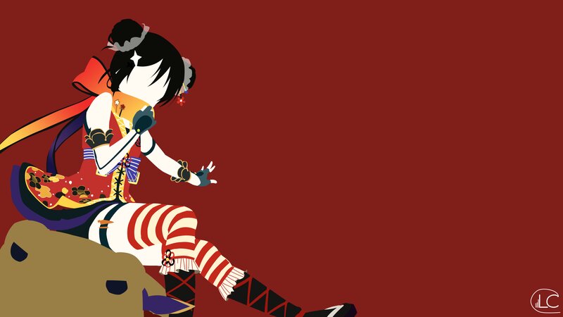 Anime Girl Sitting — Red, Calm, Digital Art