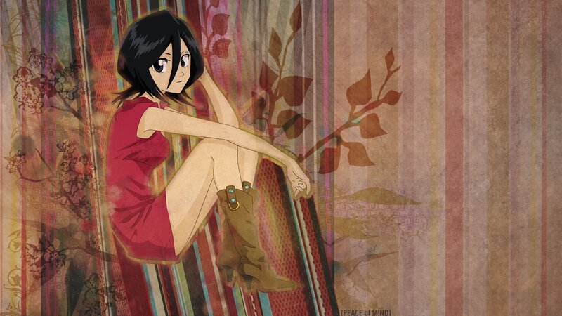Anime Girl Sitting — Red, Calm