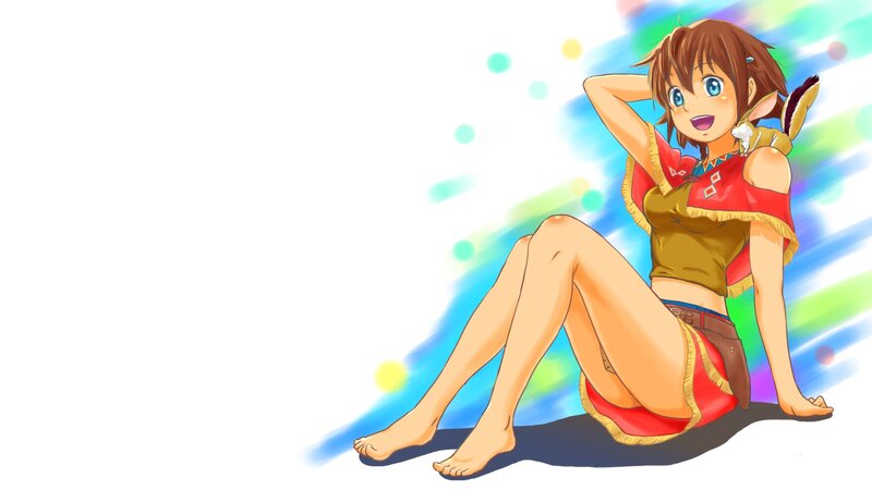 Anime Girl Sitting — Red, Playful