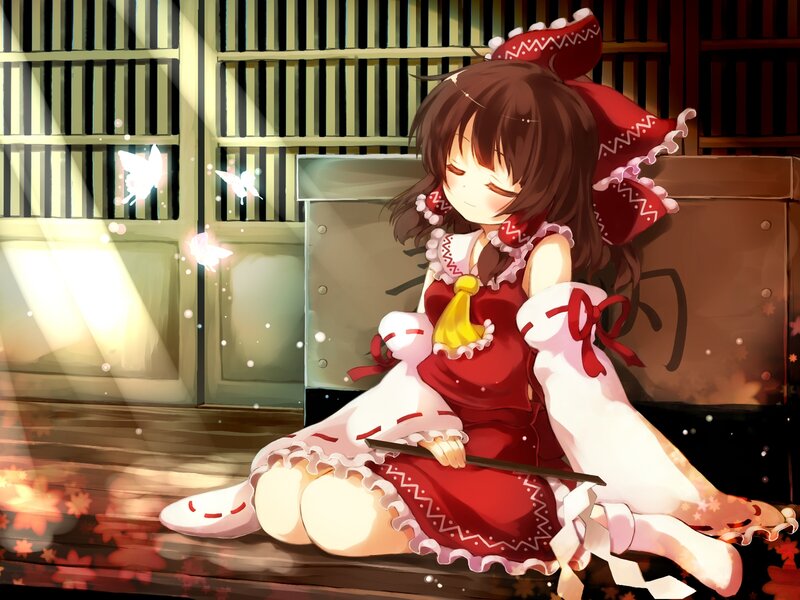 Anime Girl Sitting — Red, Serene