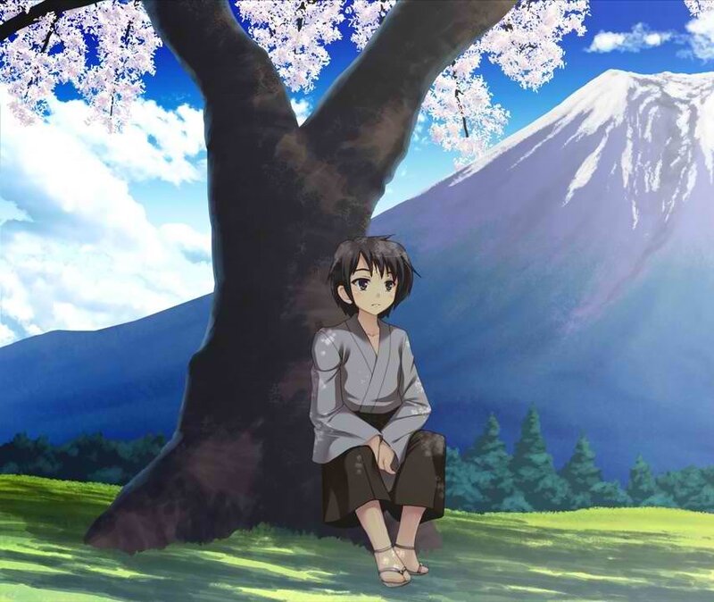 Anime Girl Sitting under Tree