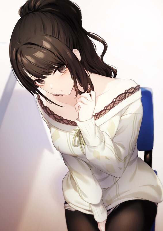 Anime Girl Sitting — White, Calm, Digital Art, Chair