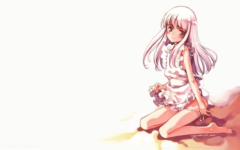 Anime Girl Sitting — White, Calm, Digital Art, Dress