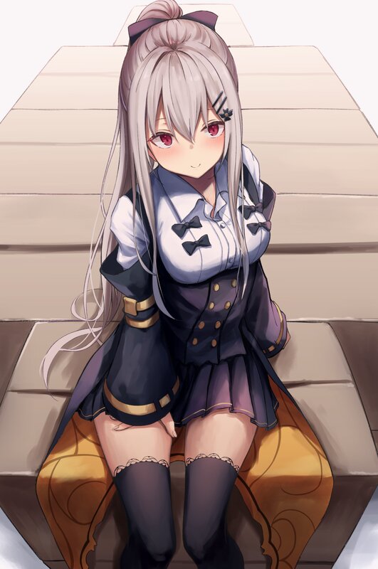 Anime Girl Sitting — White, Calm, Digital Art, School Uniform, Stairs