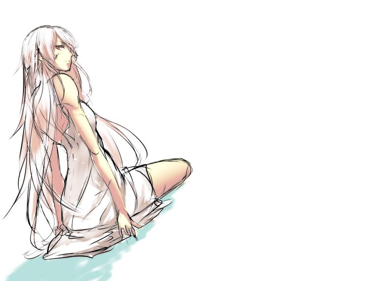 Anime Girl Sitting — White, Calm, Digital Art