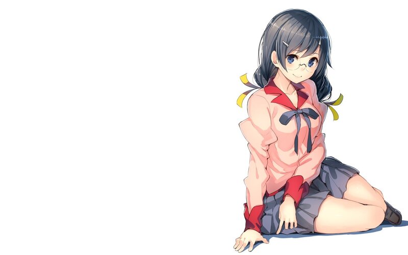 Anime Girl Sitting — White, Calm, Glasses