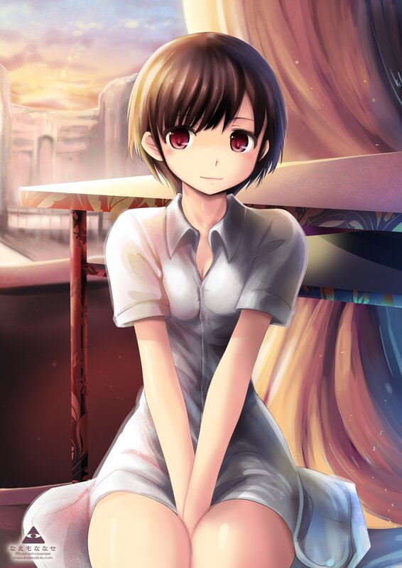 Anime Girl Sitting — White, Calm, Sunset