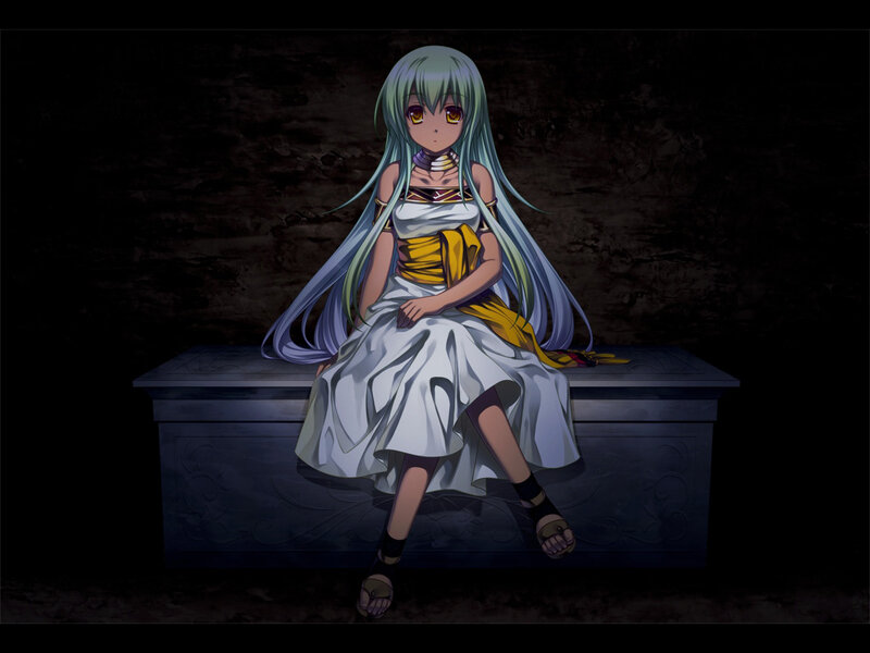 Anime Girl Sitting — White, Dramatic, Night