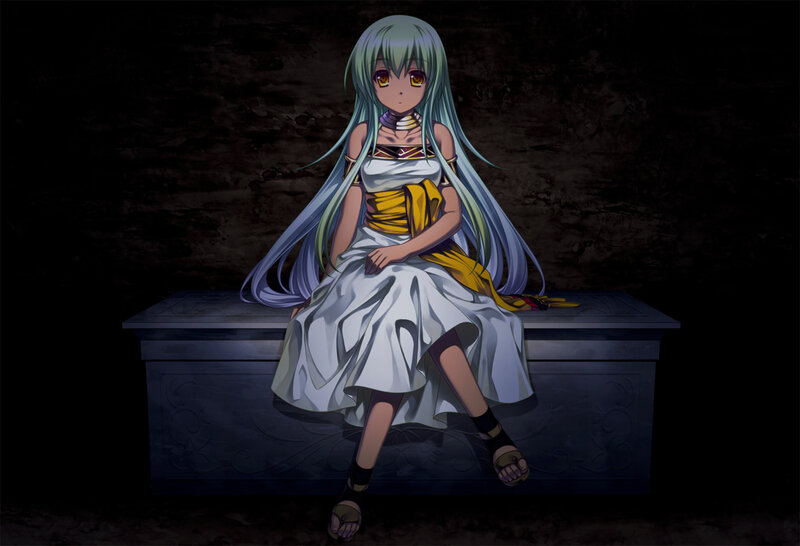 Anime Girl Sitting — White, Dramatic