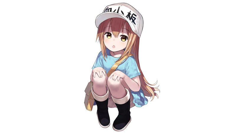 Anime Girl Sitting — White, Neutral, Cap