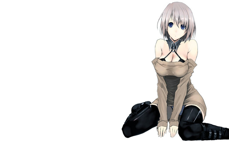 Anime Girl Sitting — White, Neutral, Short Hair