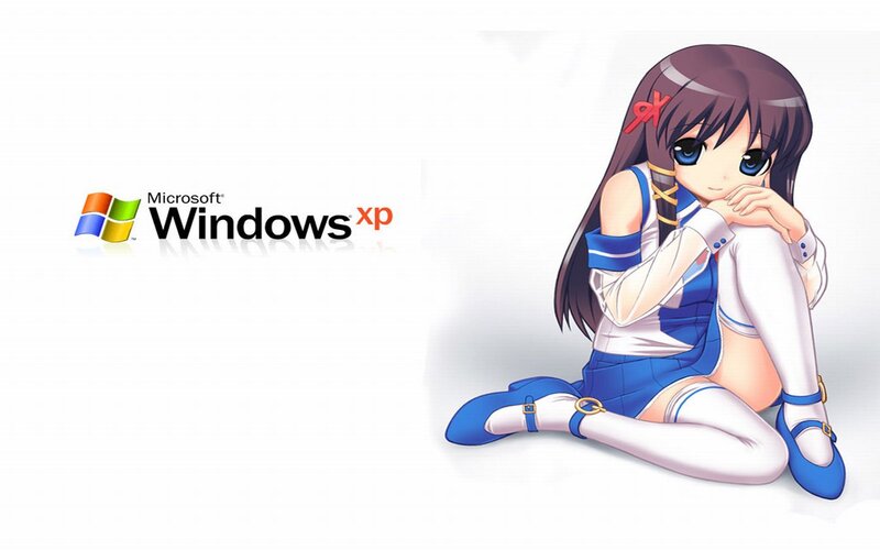 Anime Girl Sitting — White, Neutral, Windows Xp Logo