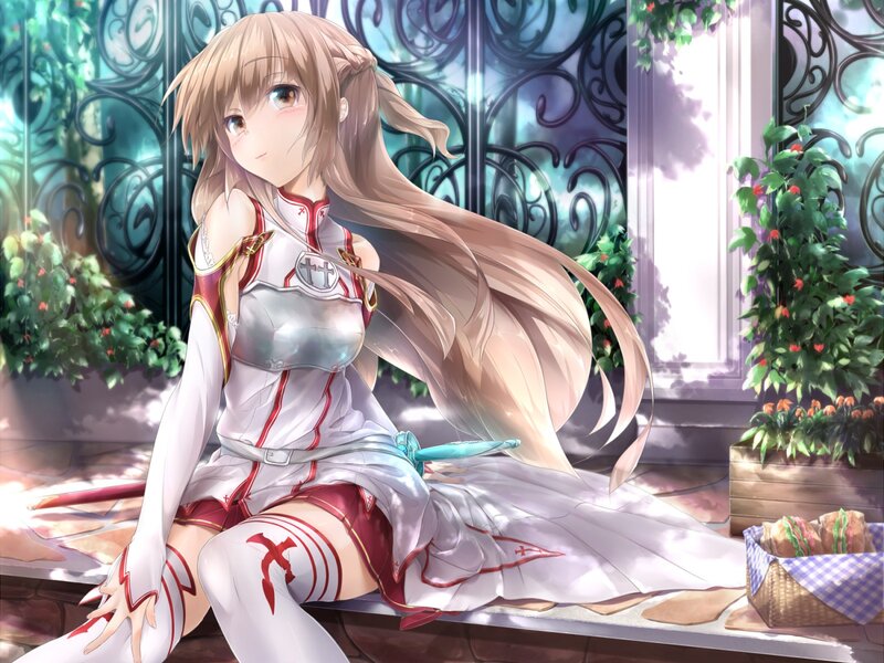 Anime Girl Sitting — White, Serene, Afternoon