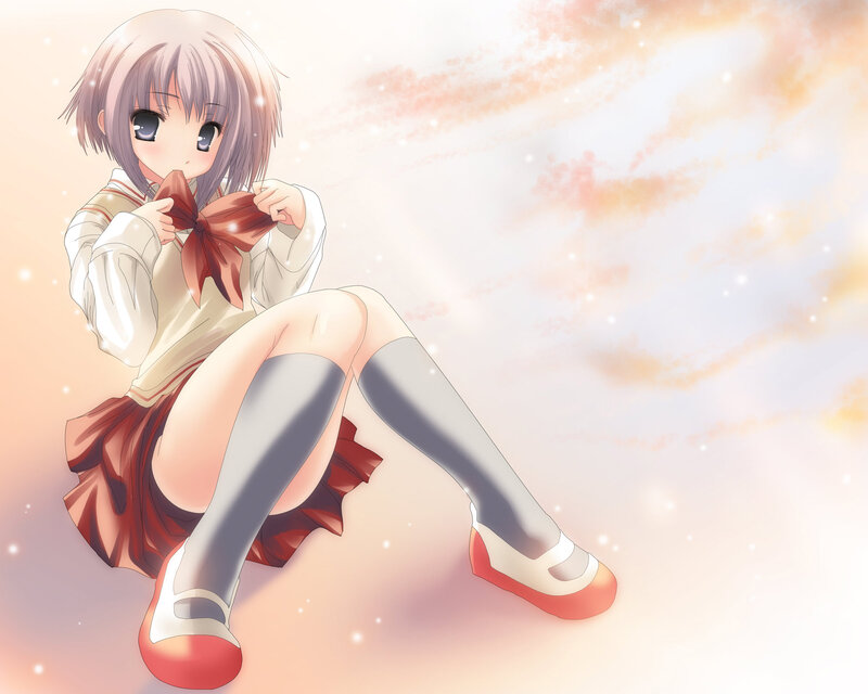 Anime Girl Sitting — White, Serene, Sunset, School Uniform