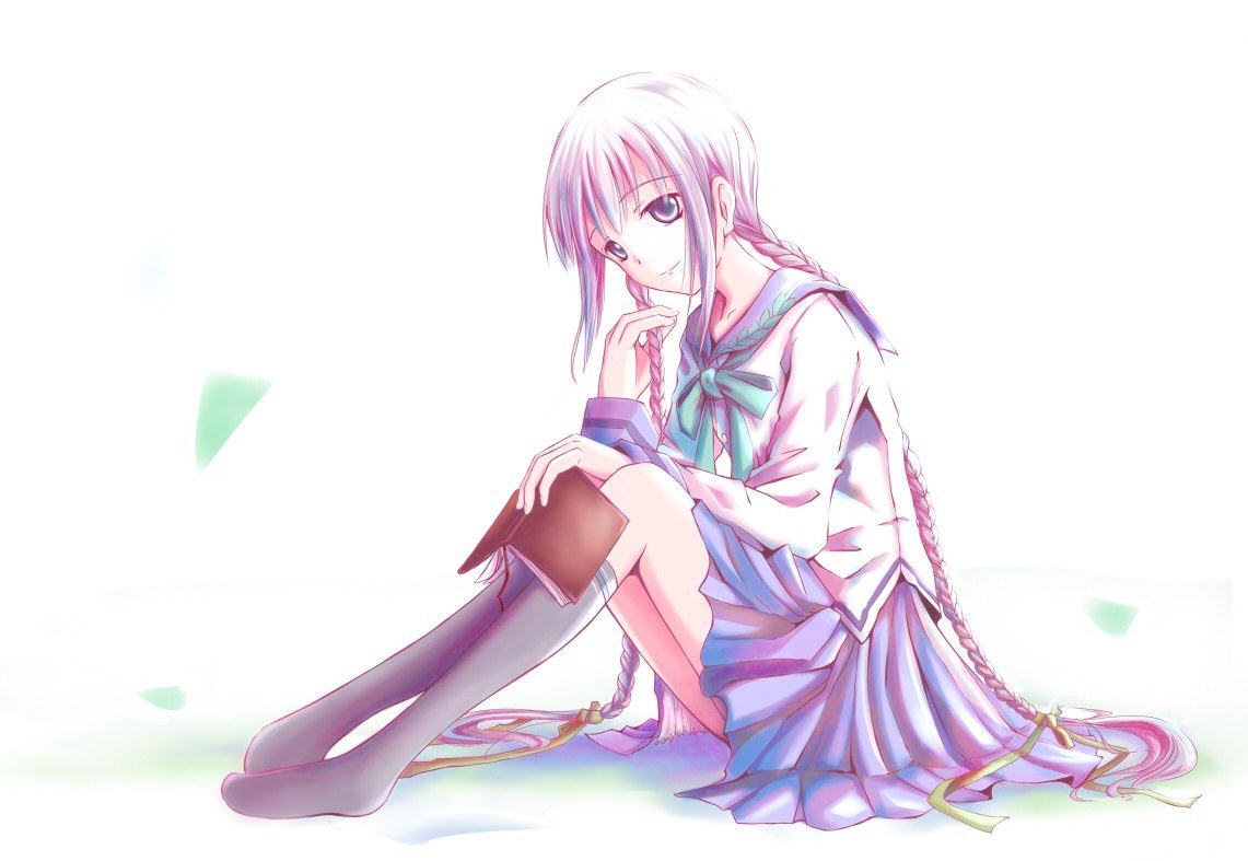 anime girl sitting with book