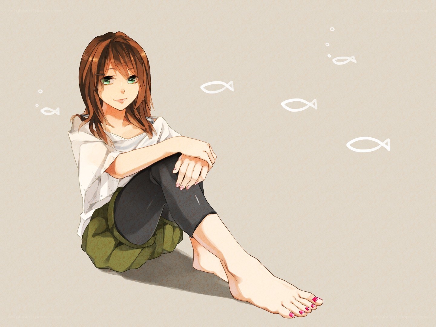 Anime girl sitting with fish