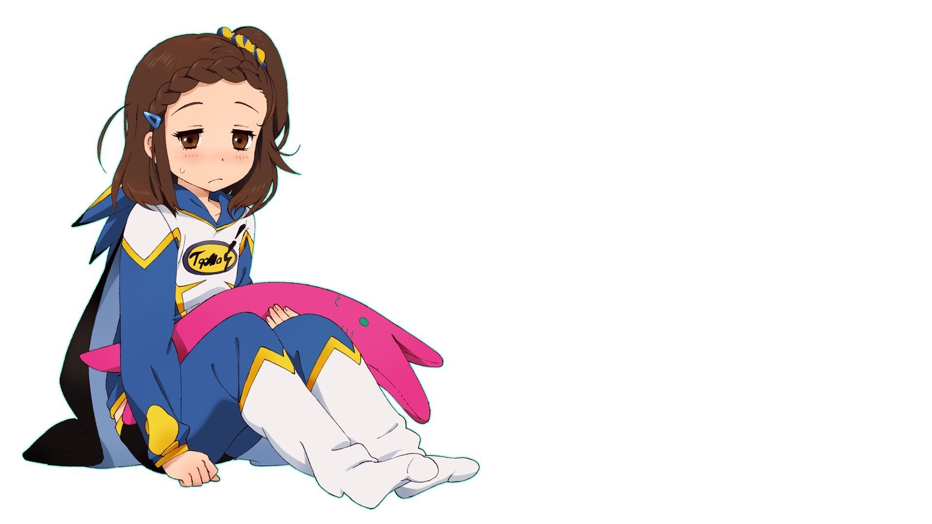 anime girl sitting with plush