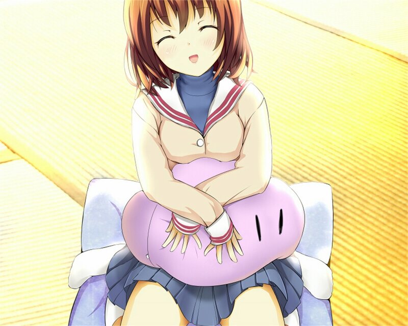 Anime Girl Sitting — Yellow, Calm, Pillow