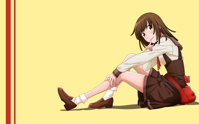 Anime Girl Sitting — Yellow, Calm, School Uniform