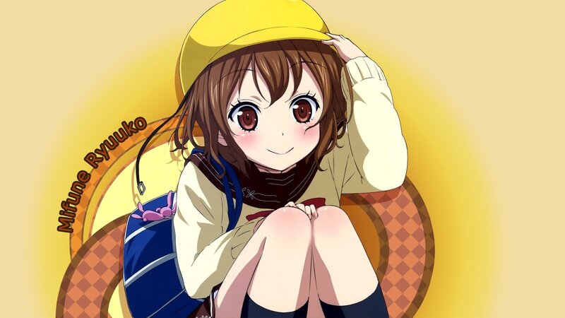 Anime Girl Sitting — Yellow, Happy