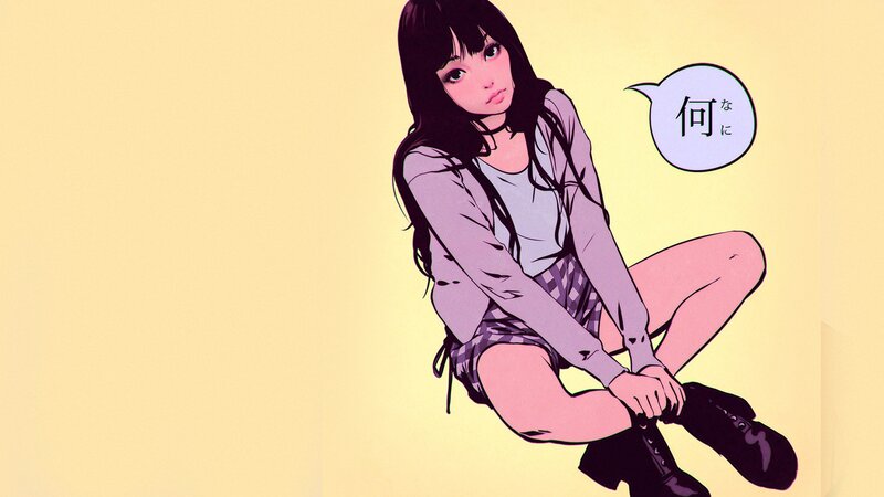 Anime Girl Sitting — Yellow, Neutral