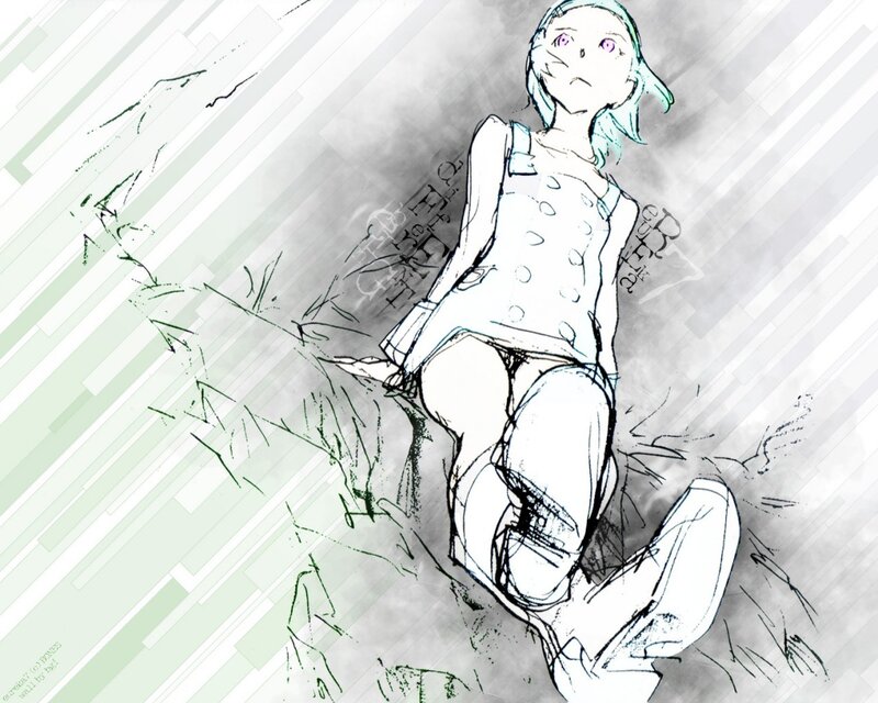 anime girl sketch in grass