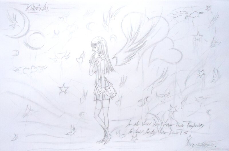 anime girl sketch with hearts