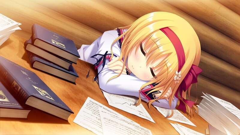 anime girl sleeping at desk