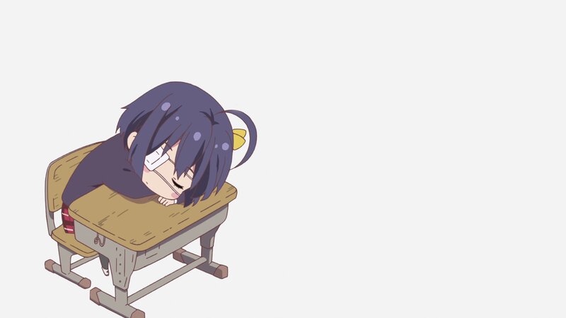 Anime Girl Sleeping at Desk — Purple, Calm, Chair