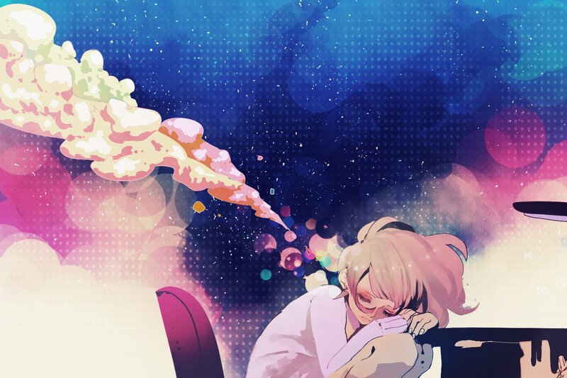 anime girl sleeping at piano