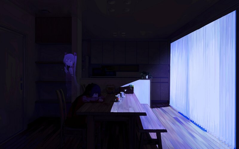Anime Girl Sleeping at Table