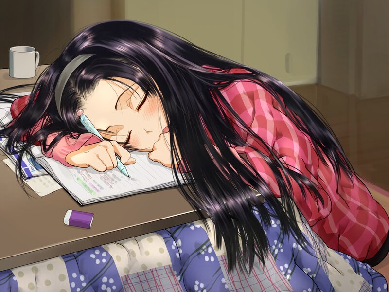 Anime Girl Sleeping — Black, Calm